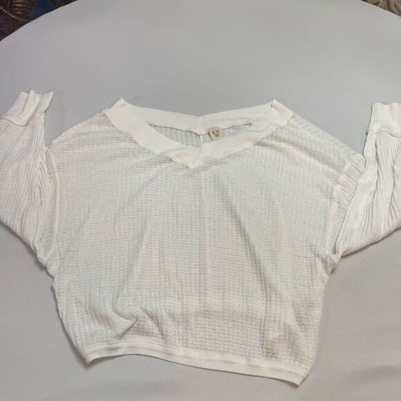 Free People Southside White Waffle Thermal Knit Top Size Small - Picture 5 of 9